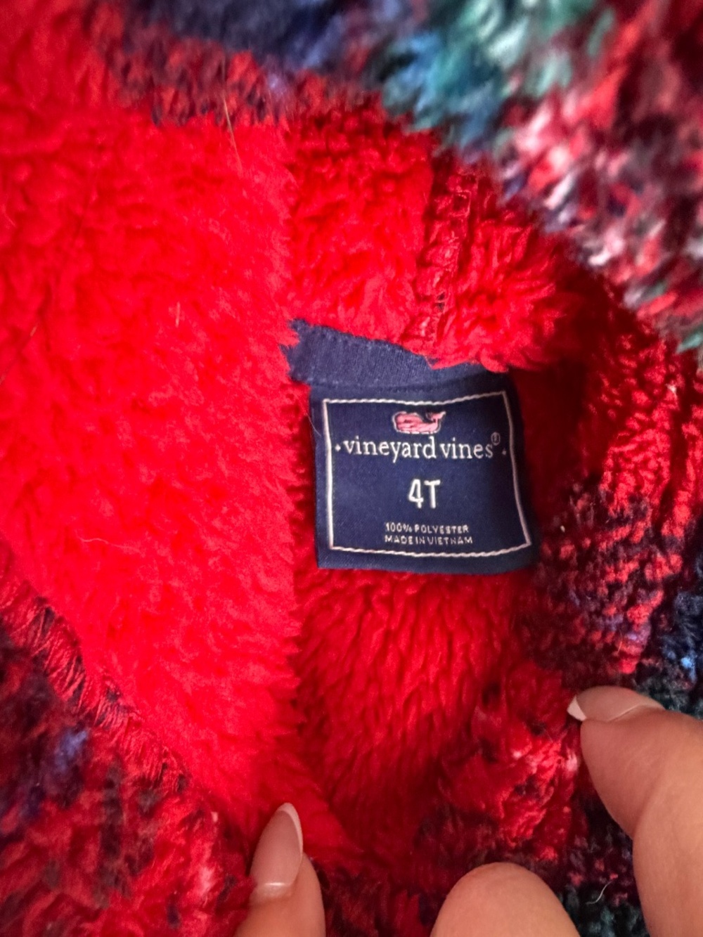 Vineyard Vines Girls 4T Red Plaid Sherpa Fleece Quarter Zip Pullover - Picture 2 of 2